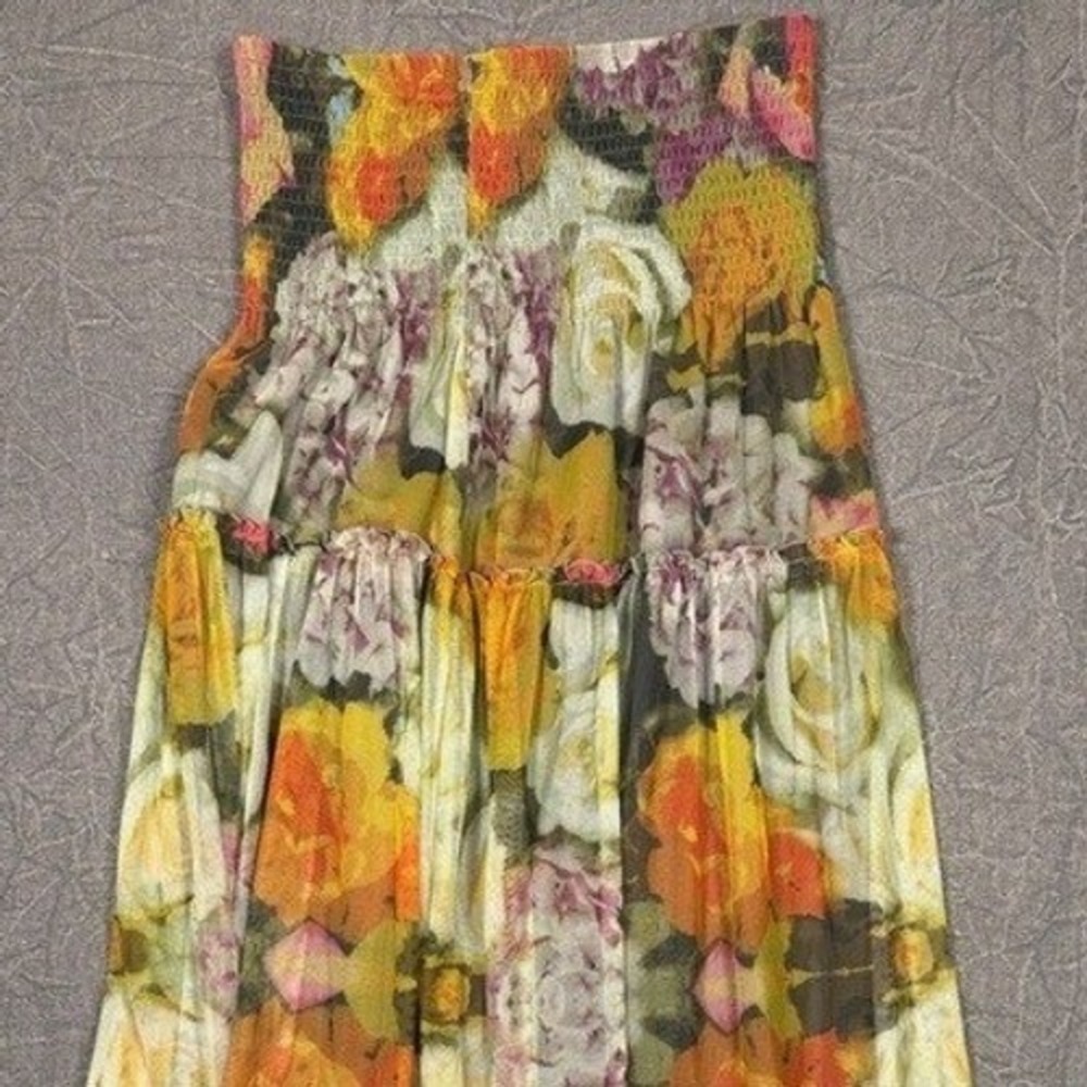Lapis Womens Floral Mesh Tiered Asymmetrical Maxi Skirt Smocked Waist Medium - Picture 5 of 9